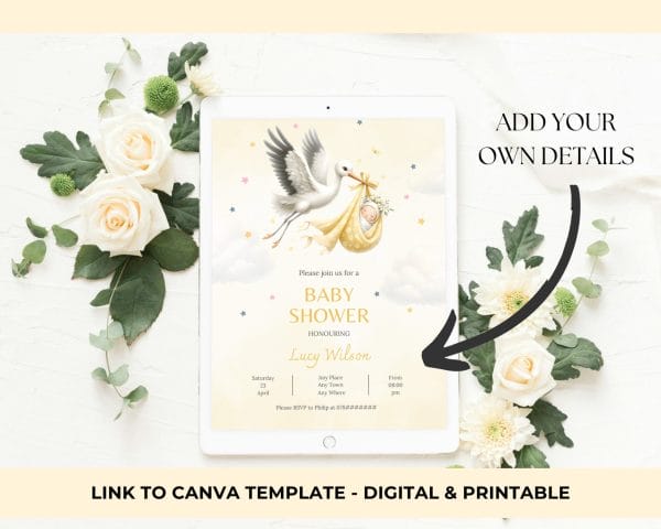 Editable Baby Shower Invitation Template - Stork Delivery 5x7 - Instant Download Digital File - Personalisable & Printable Invite