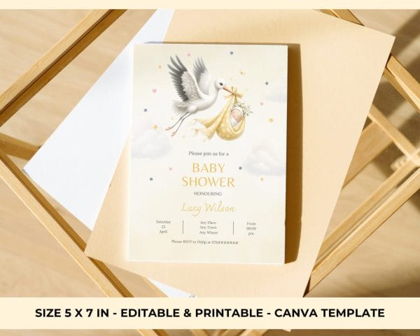 Editable Baby Shower Invitation Template - Stork Delivery 5x7 - Instant Download Digital File - Personalisable & Printable Invite