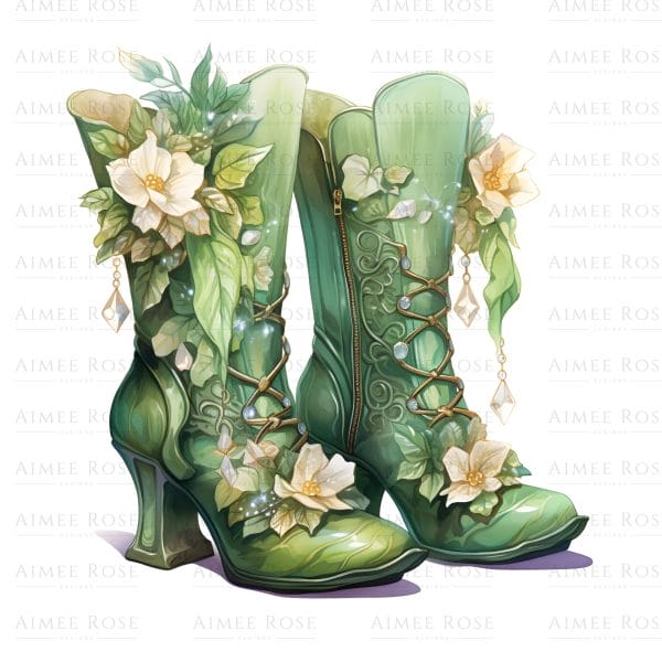Fairy Tale Boot Clipart Set - Enchanted Garden High-Res Digital PNG, Fantasy Floral Footwear Illustrations, Printable Fairy Boot Graphics
