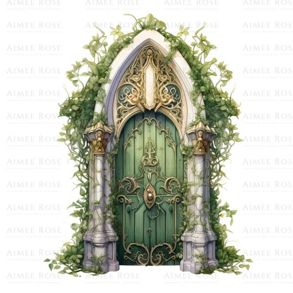 Fairy Tale Doors Clipart Set - Enchanted Garden High-Res Digital PNG, Whimsical Doors Illustrations, Printable Fairy Door Graphics