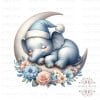 Moonlit Baby Elephants Clipart - Dreamy Night & Serene Dawn Digital Set, High Quality PNG, Nursery Art, Card Making, Baby Girl and Boy