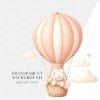 Bear in a Hot Air Balloon Clipart, Blush Pink, High Quality PNG. Nursery Art, Card Making, Baby Girl.