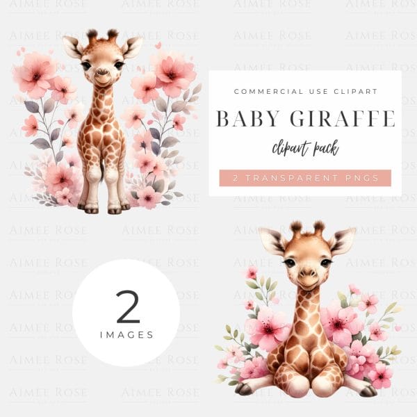 Baby Giraffe Clipart, 2 High Quality PNGs. Nursery Art, Card Making, Baby Girl