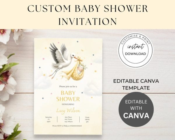Editable Baby Shower Invitation Template - Stork Delivery 5x7 - Instant Download Digital File - Personalisable & Printable Invite