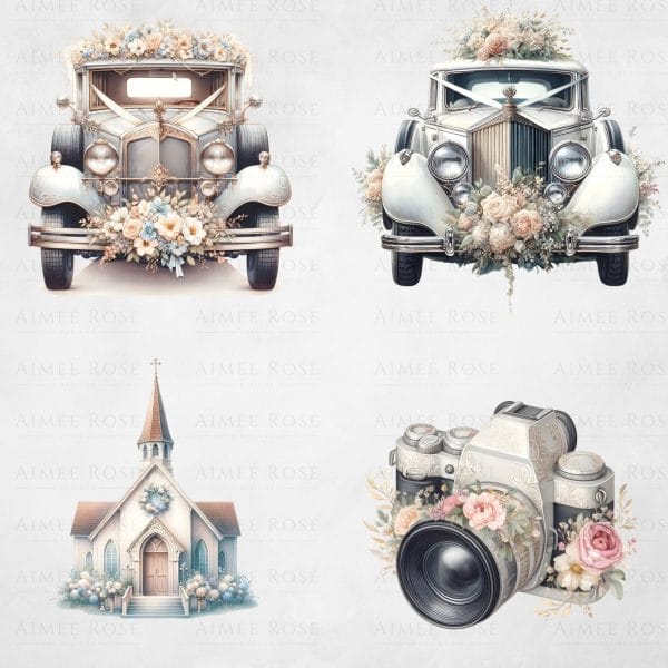 28 Wedding PNG Clipart Shabby Chic Style | Vintage Floral | Invitations, Cards, Planners, Sublimation, Wedding Decor