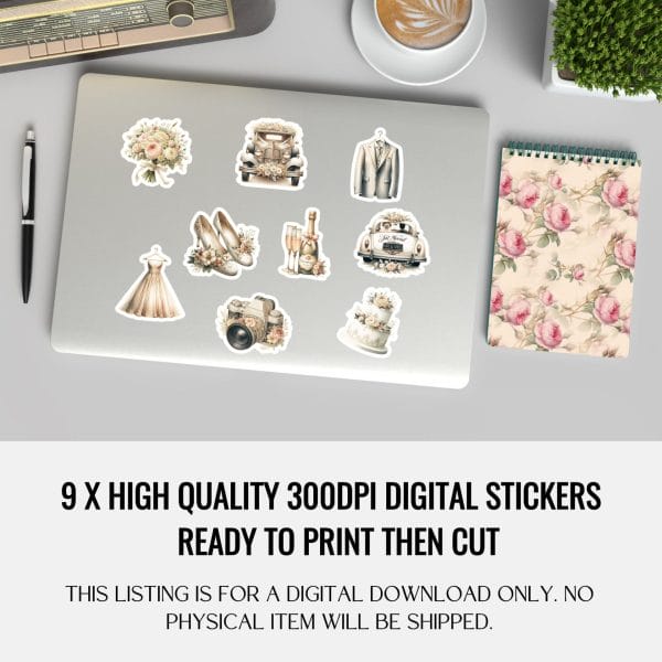 Wedding Planner Digital Stickers | Print then Cut Ready | Vintage Wedding Decor Clipart | Digital Download | 300 DPI PNG