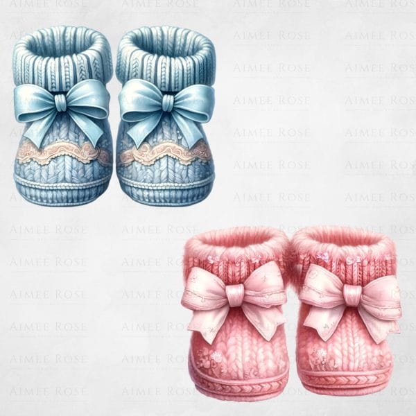 Gender Reveal Baby Booties Clipart, 10 PNG Images, Baby Shower, Invitations, Cards, Sublimation, New Baby, Nursery Art