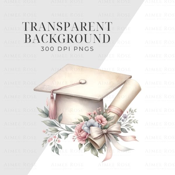 16 Shabby Chic Graduation Clipart Pack | Class of 2024 | Watercolour Graduation Elements | 16 PNG Images | 300 DPI | Floral Vintage Design