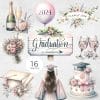 16 Shabby Chic Graduation Clipart Pack | Class of 2024 | Watercolour Graduation Elements | 16 PNG Images | 300 DPI | Floral Vintage Design